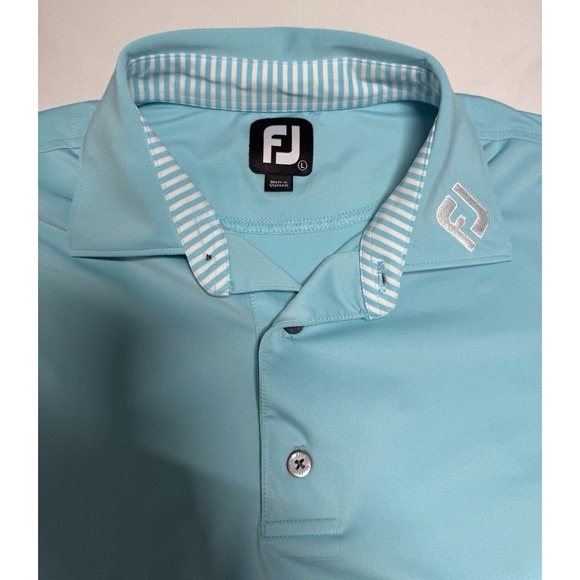 FootJoy Pique Solid Gingham Trim Golf Shirt Sky Blue Men's Size Large - Picture 2 of 7